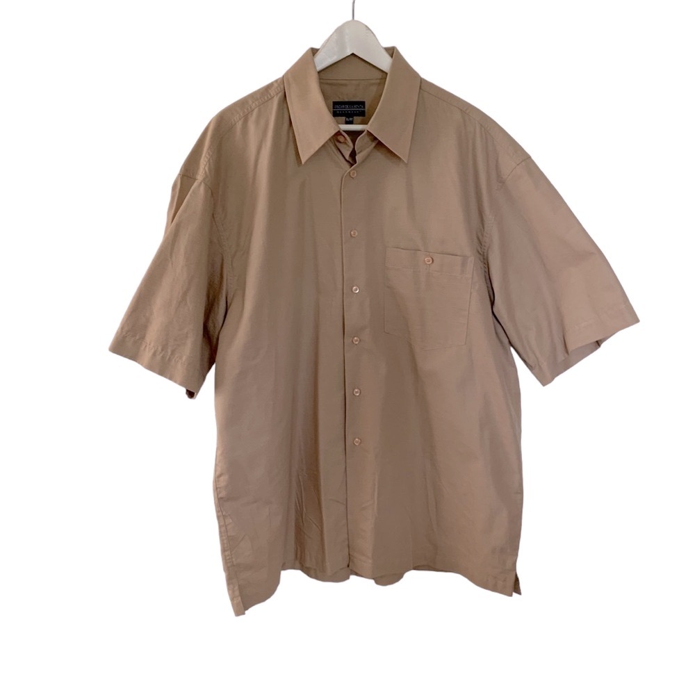 Oscar De La Renta Men’s Tan Short Sleeve Button Up Shirt Size XL 100% Cotton
